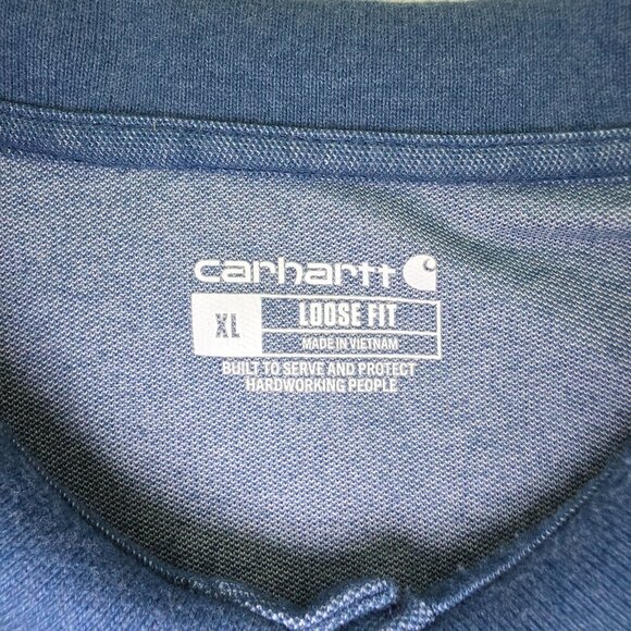 Carhartt Polo Shirt Mens XL Blue Loose Fit Pocket Casual Preppy K570 Workwear - Picture 4 of 8